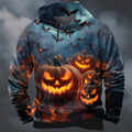 Dylan | Men's Halloween Pumpkin Print Hoodie, Relaxed-Fit Autumn Sweatshirt | The Dress Cellar | Orange