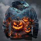 Dylan | Men's Halloween Pumpkin Print Hoodie, Relaxed-Fit Autumn Sweatshirt | The Dress Cellar | Orange