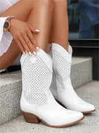 Eleanor | Women's Leather Cowboy Boots, Block Heel Ankle Boots | The Dress Cellar