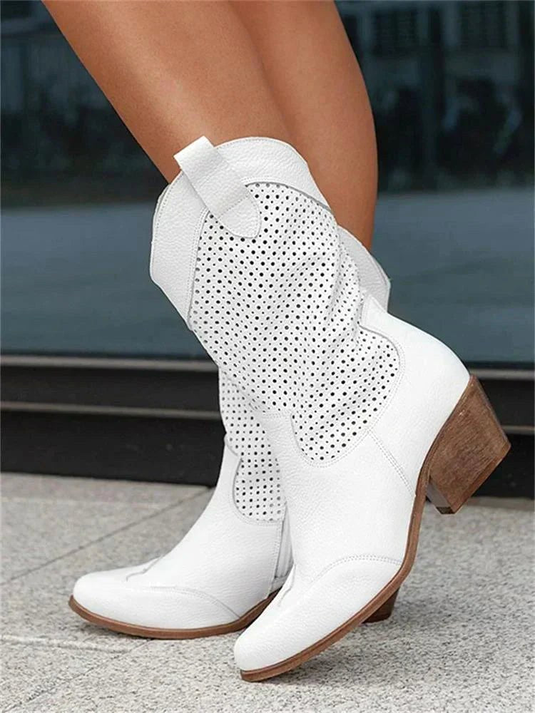 Eleanor | Women's Leather Cowboy Boots, Block Heel Ankle Boots | The Dress Cellar