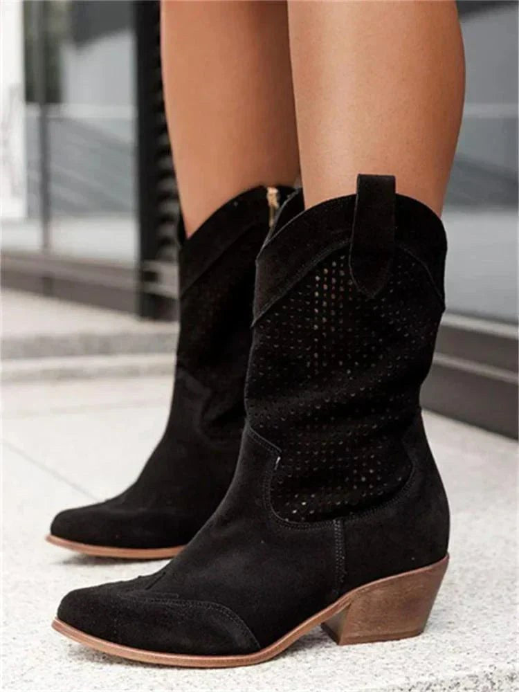 Eleanor | Women's Leather Cowboy Boots, Block Heel Ankle Boots | The Dress Cellar