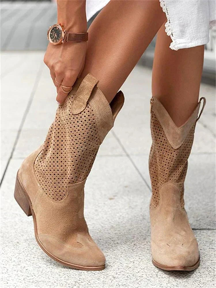 Eleanor | Women's Leather Cowboy Boots, Block Heel Ankle Boots | The Dress Cellar