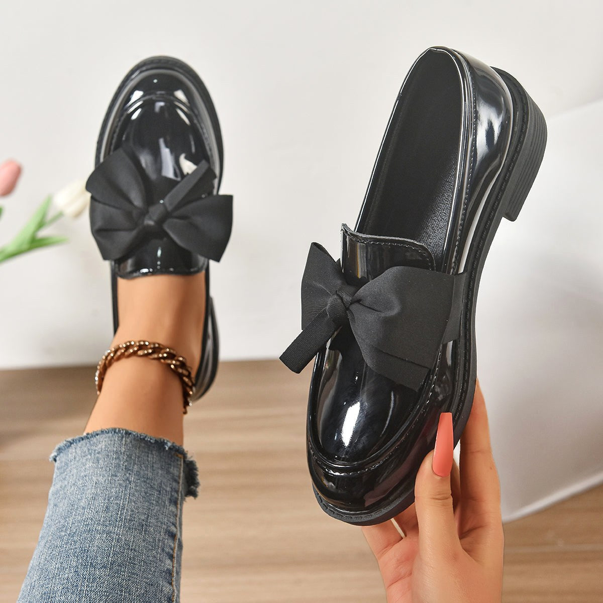 Kayla | Women's Slip-On Shoes with Round Toe and Knot Detail, Platform Slip-On Shoes | The Dress Cellar