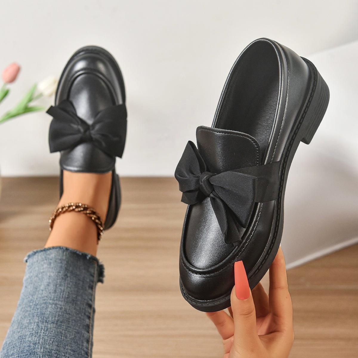 Kayla | Women's Slip-On Shoes with Round Toe and Knot Detail, Platform Slip-On Shoes | The Dress Cellar