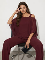 Elena | Women's Chiffon Two-Piece Set - Zwart