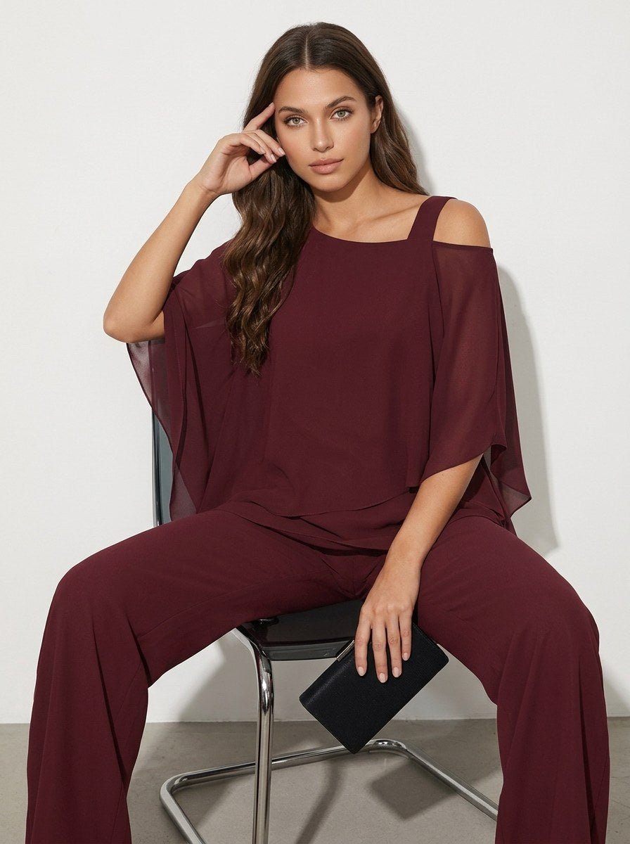 Elena | Women's Chiffon Two-Piece Set - Zwart