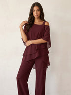 Elena | Women's Chiffon Two-Piece Set - Blauw