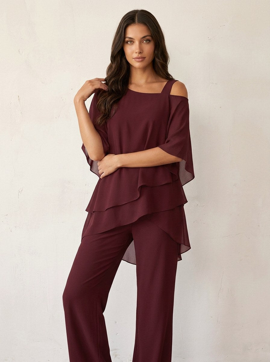 Elena | Women's Chiffon Two-Piece Set - Blauw