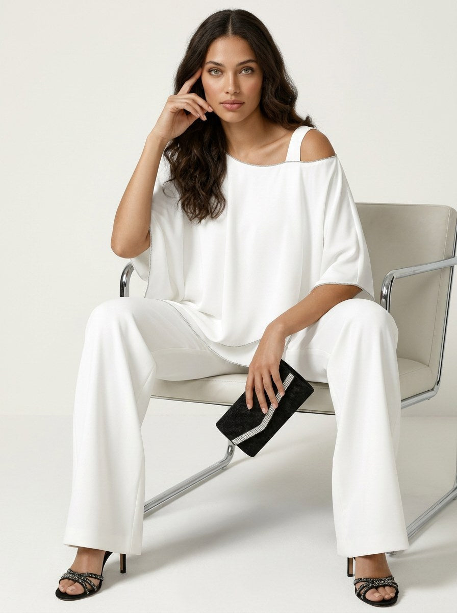 Elena | Women's Chiffon Two-Piece Set - Wit