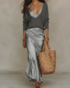 Elena | Women's Satin Midi Dress with Cardigan - image 4