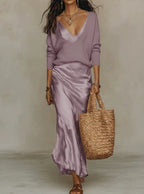 Elena | Women's Satin Midi Dress with Cardigan - image 6