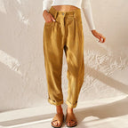 Eliane | Women's High-Waist Wide-Leg Corduroy Trousers, Pleated Front Trousers | The Dress Cellar | Khaki
