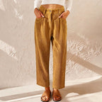 Eliane | Women's High-Waist Wide-Leg Corduroy Trousers, Pleated Front Trousers | The Dress Cellar | Green