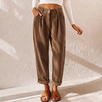 Eliane | Women's High-Waist Wide-Leg Corduroy Trousers, Pleated Front Trousers | The Dress Cellar | Blue