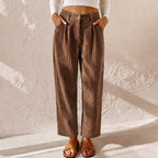 Eliane | Women's High-Waist Wide-Leg Corduroy Trousers, Pleated Front Trousers | The Dress Cellar | Black