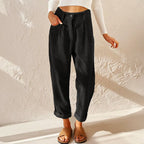 Eliane | Women's High-Waist Wide-Leg Corduroy Trousers, Pleated Front Trousers | The Dress Cellar
