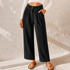 Eliane | Women's High-Waist Wide-Leg Corduroy Trousers, Pleated Front Trousers | The Dress Cellar