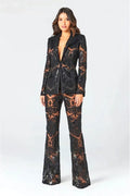 Elina | Women's Sequin Blazer Two-Piece Set - Black