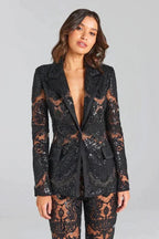 Elina | Women's Sequin Blazer Two-Piece Set - White