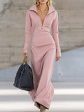 Alexis | Women's Maxi Dress with Long Sleeves and Zip Collar, Fitted Maxi Dress | The Dress Cellar