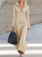 Alexis | Women's Maxi Dress with Long Sleeves and Zip Collar, Fitted Maxi Dress | The Dress Cellar