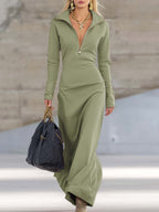 Alexis | Women's Maxi Dress with Long Sleeves and Zip Collar, Fitted Maxi Dress | The Dress Cellar