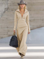 Alexis | Women's Maxi Dress with Long Sleeves and Zip Collar, Fitted Maxi Dress | The Dress Cellar