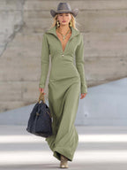 Alexis | Women's Maxi Dress with Long Sleeves and Zip Collar, Fitted Maxi Dress | The Dress Cellar