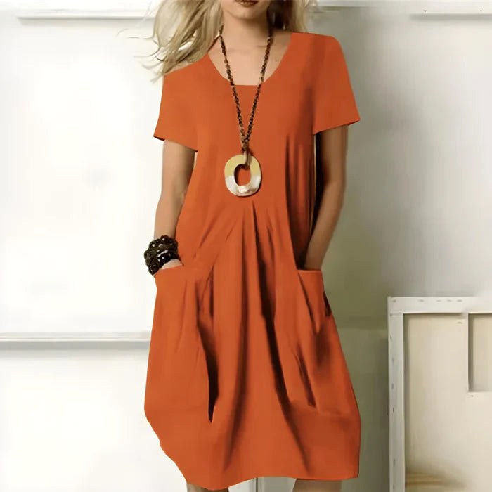 Eliza | Women's Short Sleeve Pocket Dress - Orange