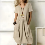 Eliza | Women's Short Sleeve Pocket Dress - Beige