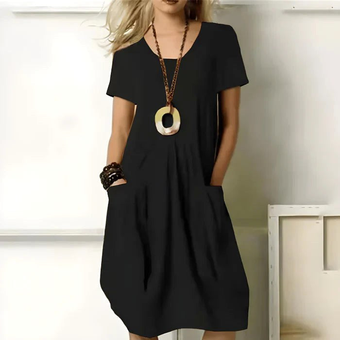 Eliza | Women's Short Sleeve Pocket Dress - Black