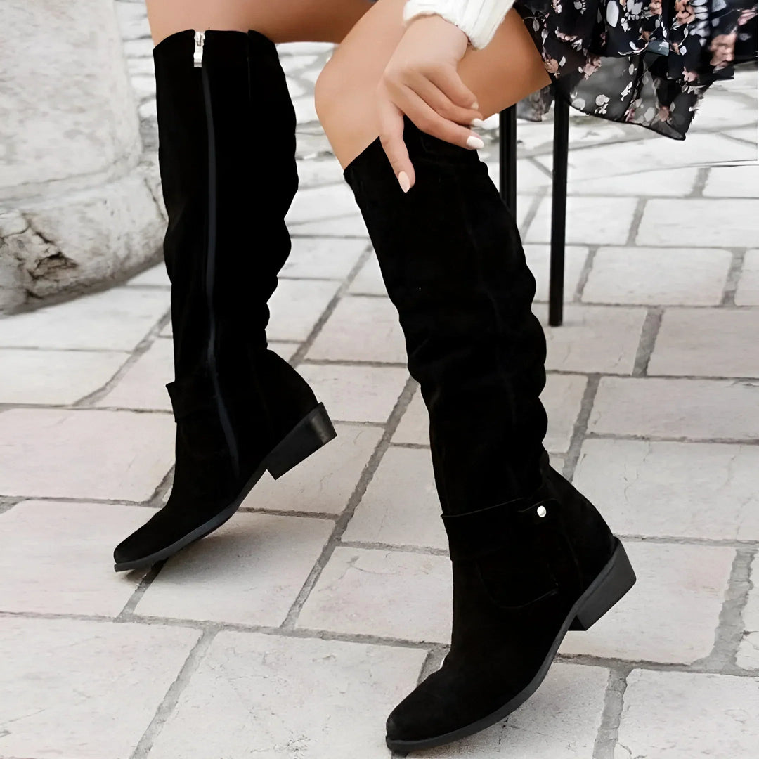 Eliza | Women's Suede-Effect Ankle Boots, Premium Autumn Boots | The Dress Cellar | Black