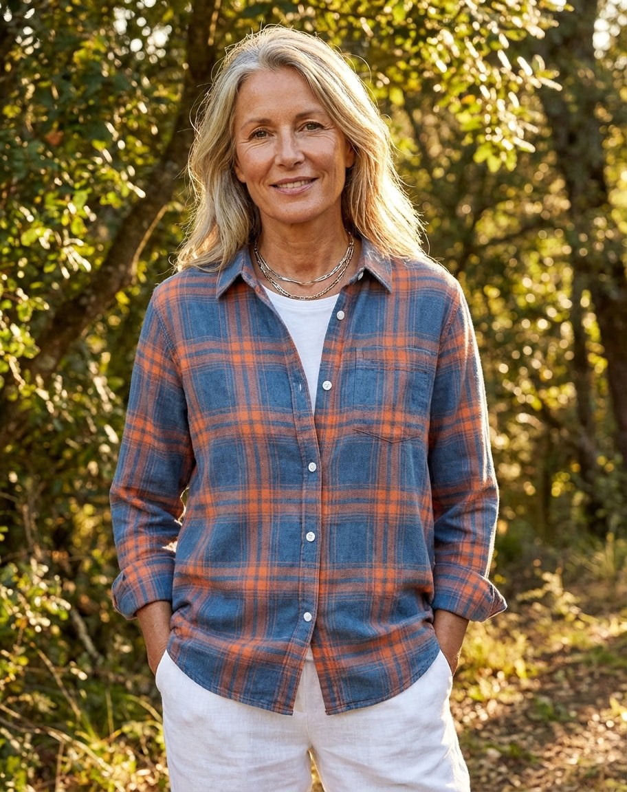 Ella | Women's Plaid Flannel Shirt, Regular-Fit Cotton Shirt | The Dress Cellar