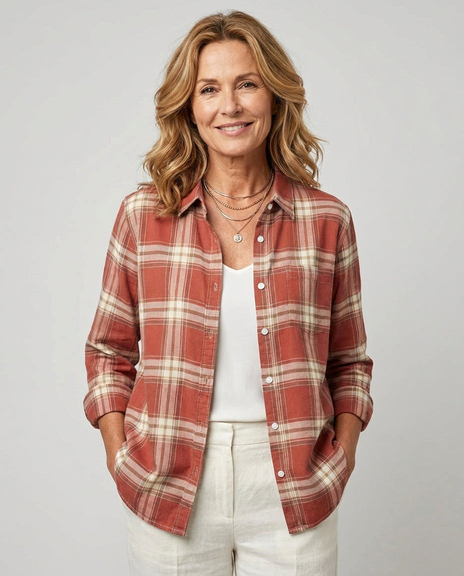 Ella | Women's Plaid Flannel Shirt, Regular-Fit Cotton Shirt | The Dress Cellar