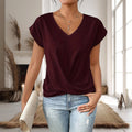 Elle | Women's Sweetheart Neck Casual T-Shirt - Burgundy red