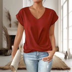 Elle | Women's Sweetheart Neck Casual T-Shirt - Red