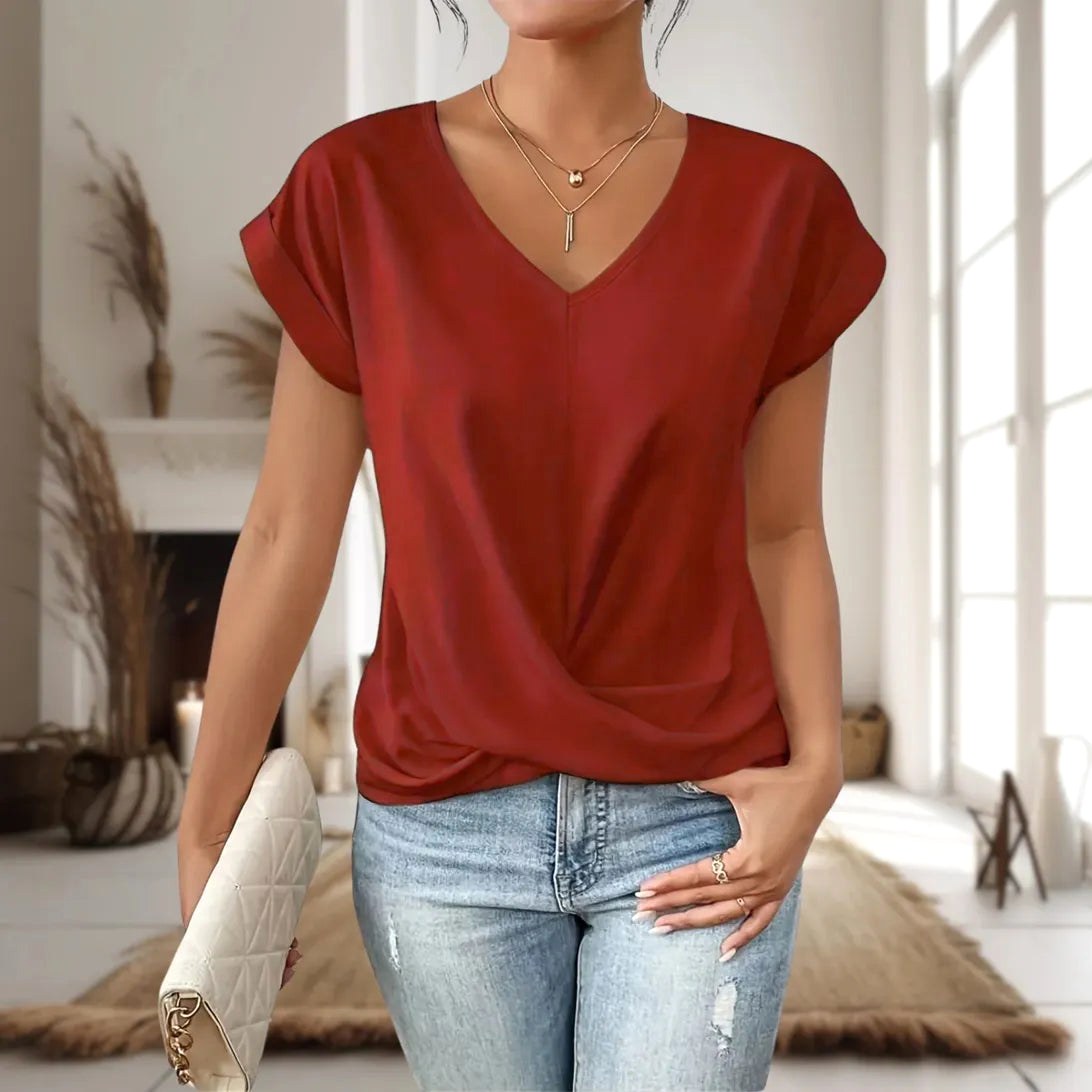 Elle | Women's Sweetheart Neck Casual T-Shirt - Red