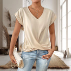 Elle | Women's Sweetheart Neck Casual T-Shirt - Apricot