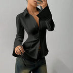 Monica | Women's Fitted Shirt with Collar and V-Neckline, Long-Sleeve Blouse | The Dress Cellar