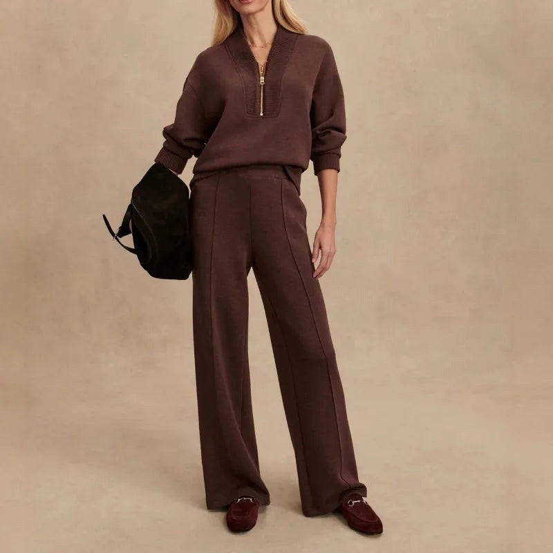Elodie | Women's Knit Zip-Up Two-Piece Set, Coordinated Lounge Set | The Dress Cellar