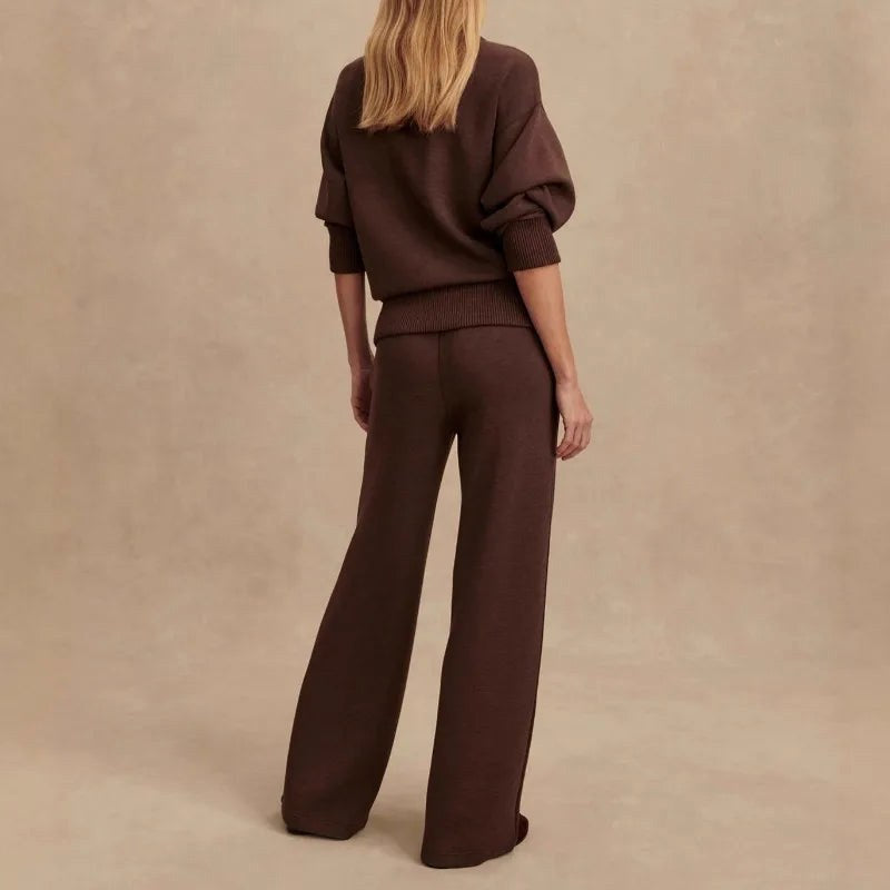 Elodie | Women's Knit Zip-Up Two-Piece Set, Coordinated Lounge Set | The Dress Cellar