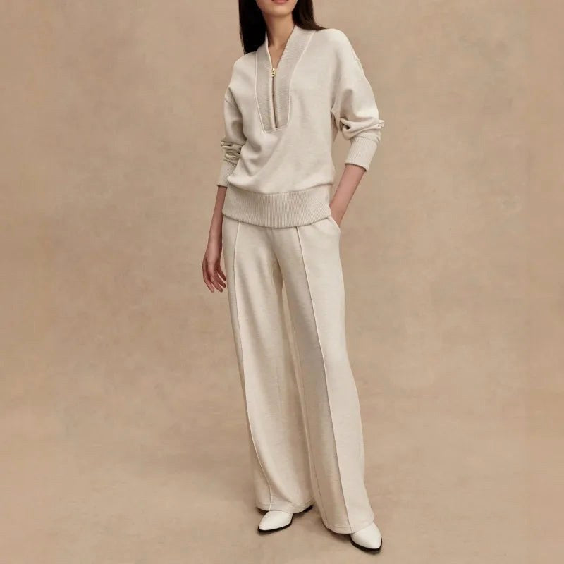 Elodie | Women's Knit Zip-Up Two-Piece Set, Coordinated Lounge Set | The Dress Cellar