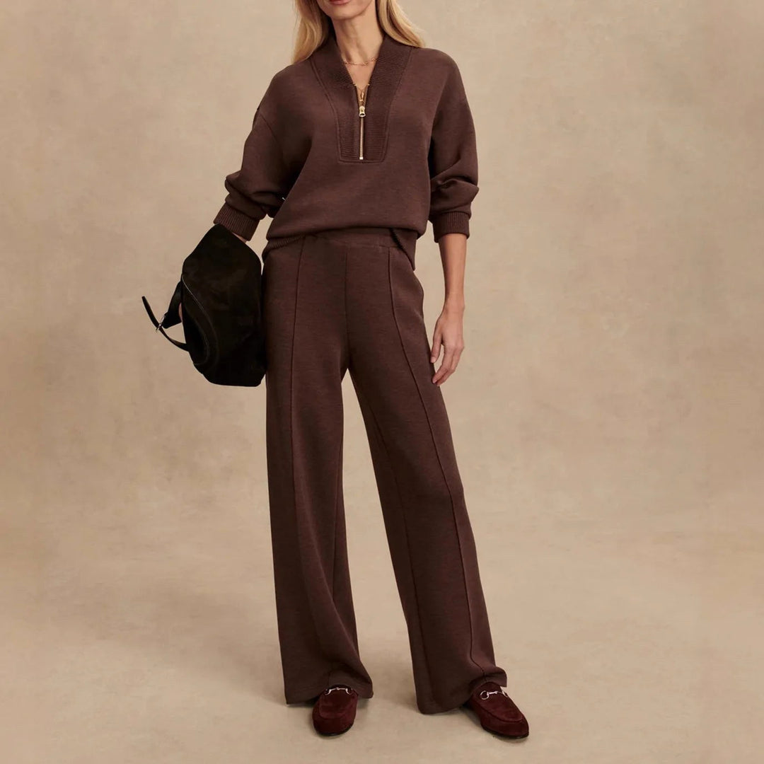 Elodie | Women's Knit Zip-Up Two-Piece Set, Coordinated Lounge Set | The Dress Cellar