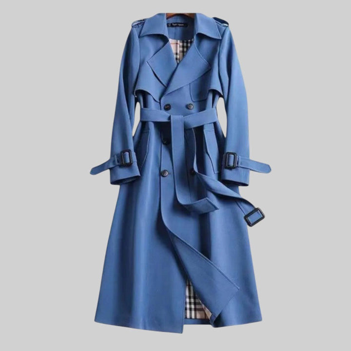 Eloise | Women's Belted Double-Breasted Trench Coat, Longline Winter Coat | The Dress Cellar | Blue