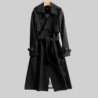 Eloise | Women's Belted Double-Breasted Trench Coat, Longline Winter Coat | The Dress Cellar | Black