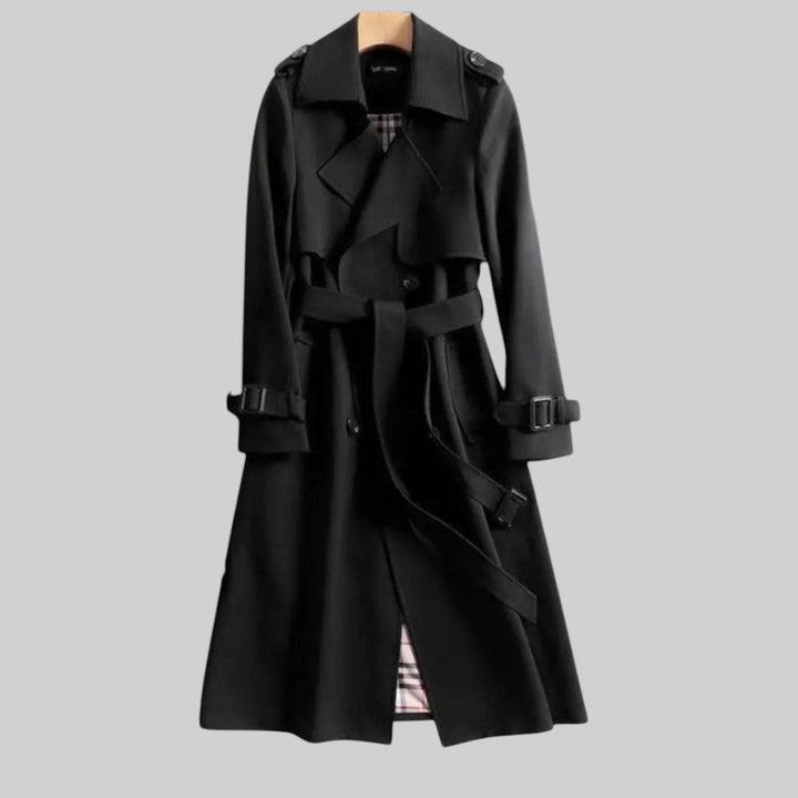 Eloise | Women's Belted Double-Breasted Trench Coat, Longline Winter Coat | The Dress Cellar | Black