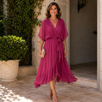 Alexandra | Women's Wrap Midi Dress with V-Neckline, Half-Length Sleeve Occasion Dress | The Dress Cellar
