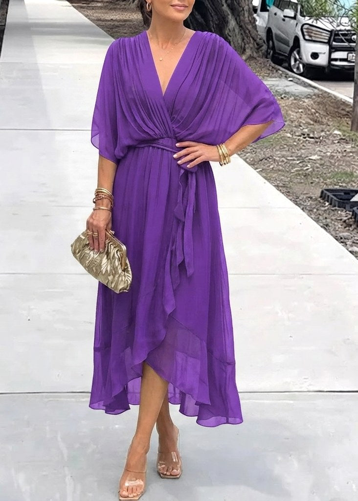 Alexandra | Women's Wrap Midi Dress with V-Neckline, Half-Length Sleeve Occasion Dress | The Dress Cellar