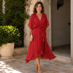 Alexandra | Women's Wrap Midi Dress with V-Neckline, Half-Length Sleeve Occasion Dress | The Dress Cellar