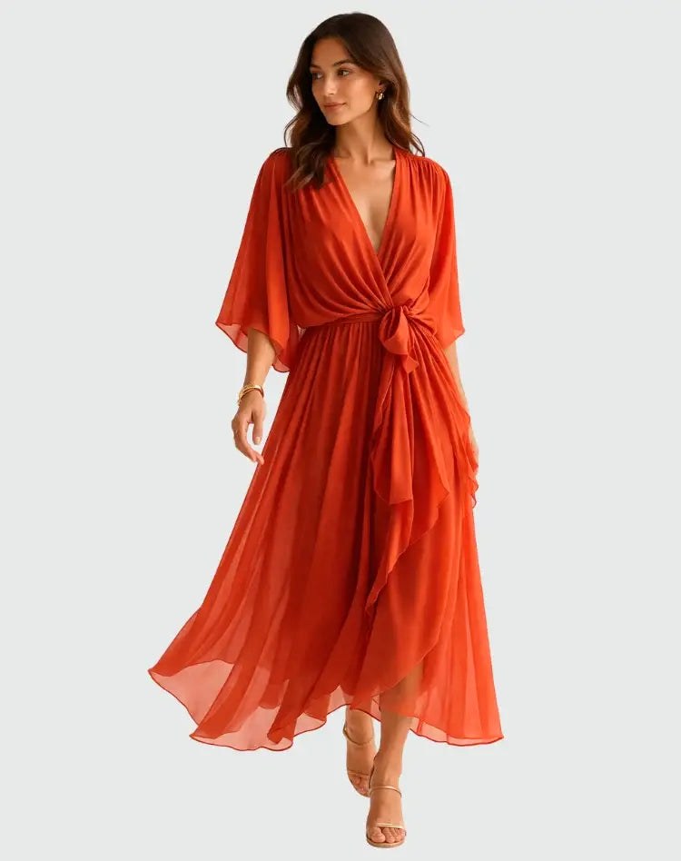 Alexandra | Women's Wrap Midi Dress with V-Neckline, Half-Length Sleeve Occasion Dress | The Dress Cellar